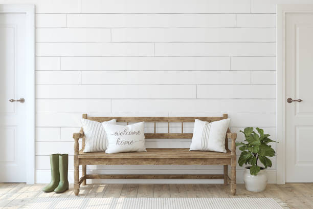 istock Farmhouse entryway. Interior mockup. 3d render. 1151858843