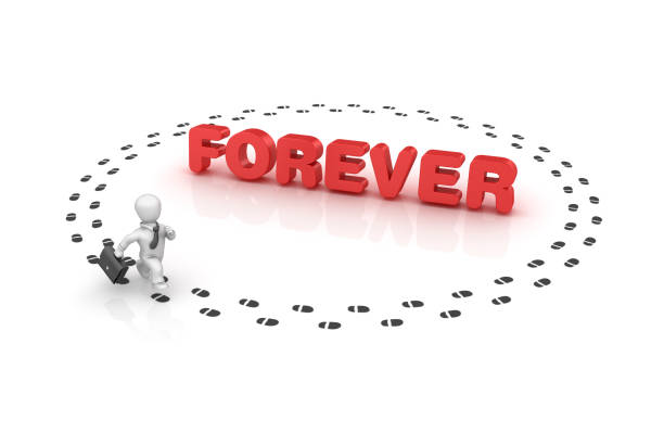 istock Business Person Running around FOREVER Word - 3D Rendering 1151858942