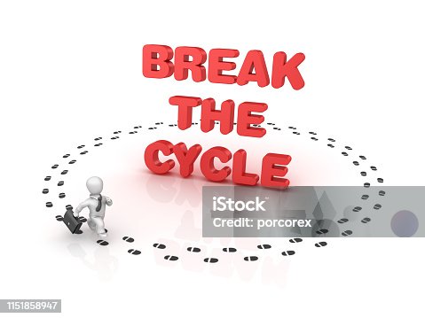 istock Business Person Running around BREAK THE CYCLE Phrase - 3D Rendering 1151858947