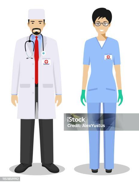 Medical Teamwork Concept Detailed Illustration Couple Of Paramedic Man And Woman Emergency Doctor Nurse In Flat Style Practitioner Doctors Standing Together Vector Illustration Stock Illustration - Download Image Now