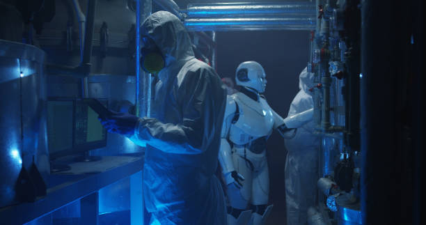 istock Scientist and robot conducting maintenance 1151860953