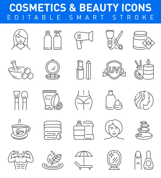 ilustrações de stock, clip art, desenhos animados e ícones de cosmetics and beauty line icons. editable stroke - cosmetics nail polish beauty spa lipstick