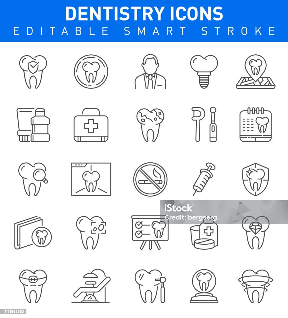 Dentistry Line Icons. Editable stroke Dentistry icons with doctor,teeth,healthcare and hospital symbols Dental Health stock vector