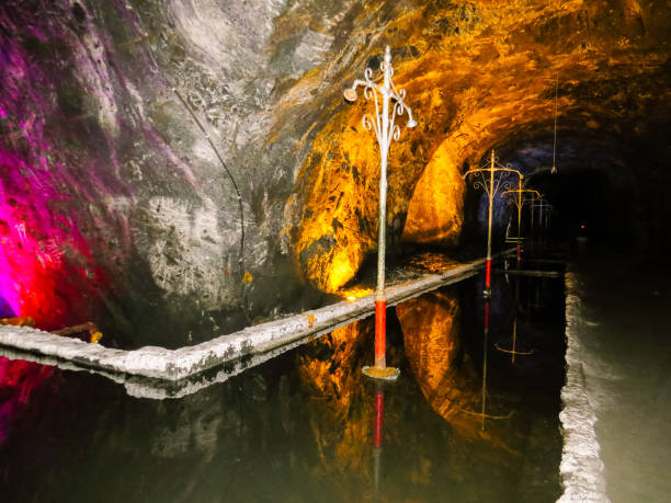 istock Underground mine tunnel with pond in diminishing perspective 1151864643
