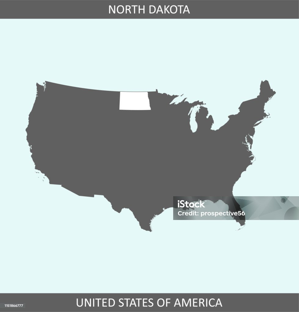 North Dakota map outline USA The map is accurately prepared by a map expert. Mandan stock vector