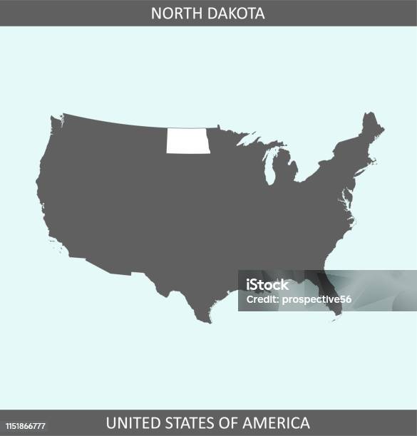 North Dakota Map Outline Usa Stock Illustration - Download Image Now - Mandan, North Dakota, Art