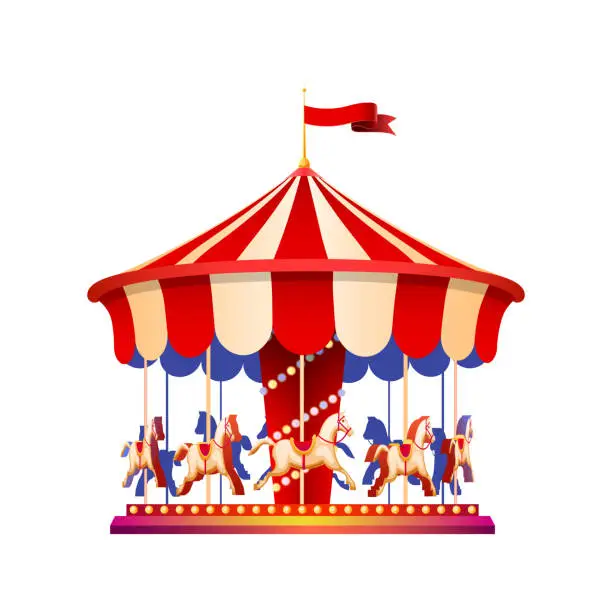 Photo of Merry go round, amusement park element  Illustration on a white background.