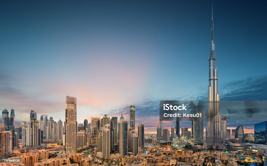 Amazing panoramic view on Dubai futuristic skyline, Dubai, United Arab Emirates Amazing panoramic view on Dubai futuristic skyline, Downtown Dubai, United Arab Emirates Dubai Stock Photo