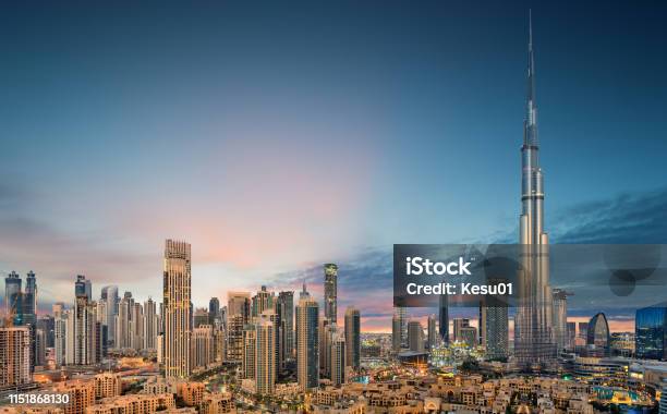 Amazing Panoramic View On Dubai Futuristic Skyline Dubai United Arab Emirates Stock Photo - Download Image Now
