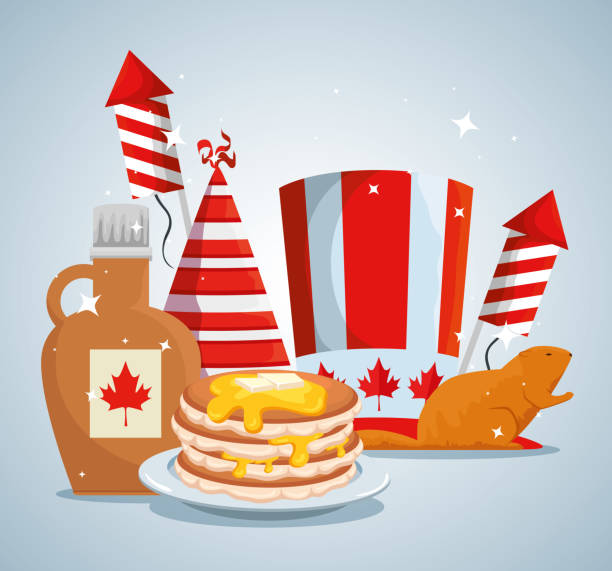istock patriotic canada hat and beaver with fireworks and pancakes 1151868222