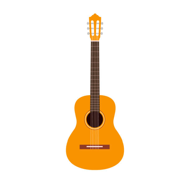 illustrations, cliparts, dessins animés et icônes de icône de guitare. illustration de la guitare acoustique jaune et brune isolée sur un fond blanc. instrument musical à cordes. - classical music music musical instrument brown