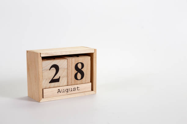 istock Wooden calendar August 28 on a white background 1151871265