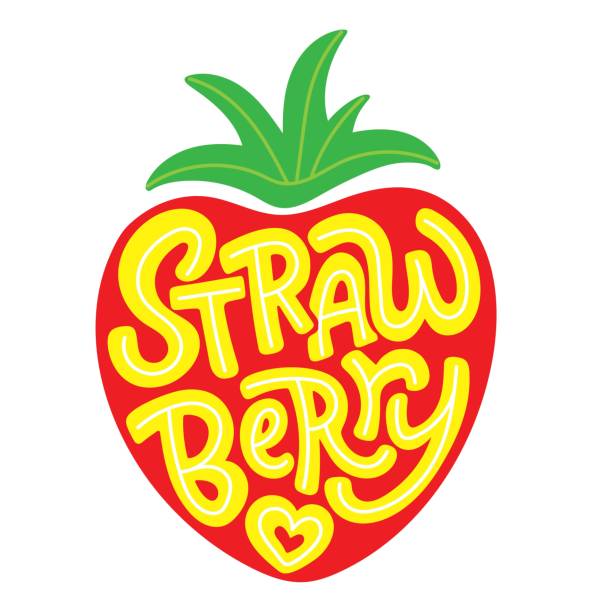 ilustrações de stock, clip art, desenhos animados e ícones de hand sketched strawberry lettering typography with berry illustration. - market fruit strawberry farmers market