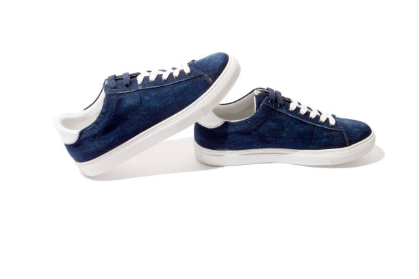 istock Real leather low top sneakers layout in denim blue color 1151871335