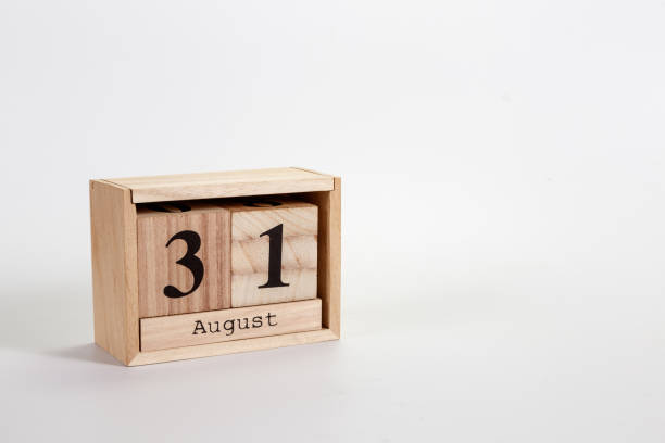 istock Wooden calendar August 31 on a white background 1151871368