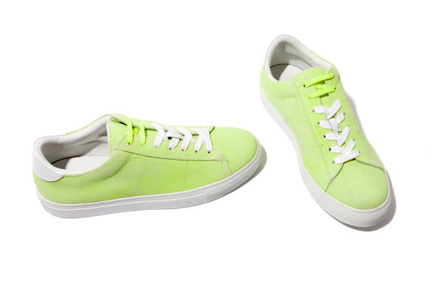 istock Real leather low top sneakers layout in neon green color 1151871952