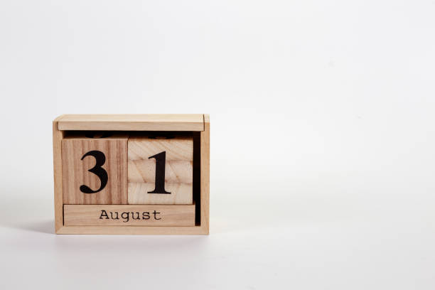 istock Wooden calendar August 31 on a white background 1151872009