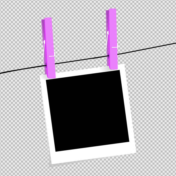 Photo frame with shadow pin on pinch. A realistic blank square black and white photo photo is isolated on a transparent background. Vector image frame for your design. Photo frame with shadow pin on pinch. A realistic blank square black and white photo photo is isolated on a transparent background. Vector image frame for your design black and white photo christmas cards stock illustrations