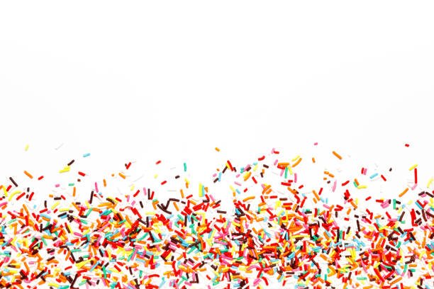 Multicolored Sugar sprinkle dots, decoration for cake. copy space