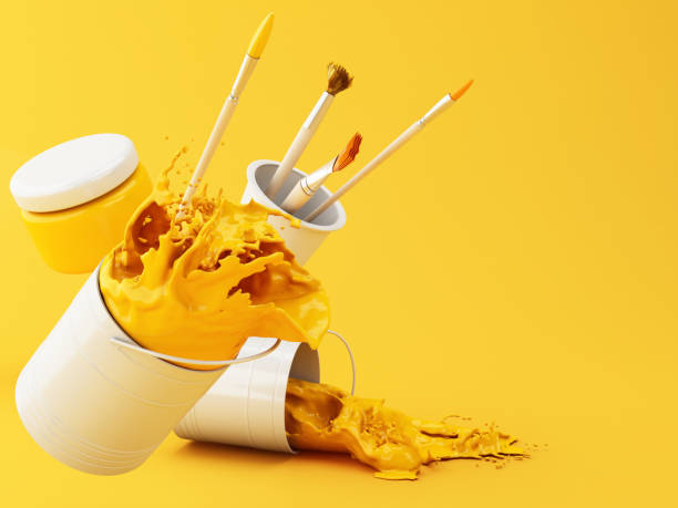 istock 3d Artist paint brushes and paint jars 1151873394