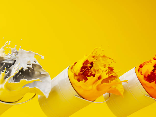 istock 3d Yellow paint splashing out of can 1151873404