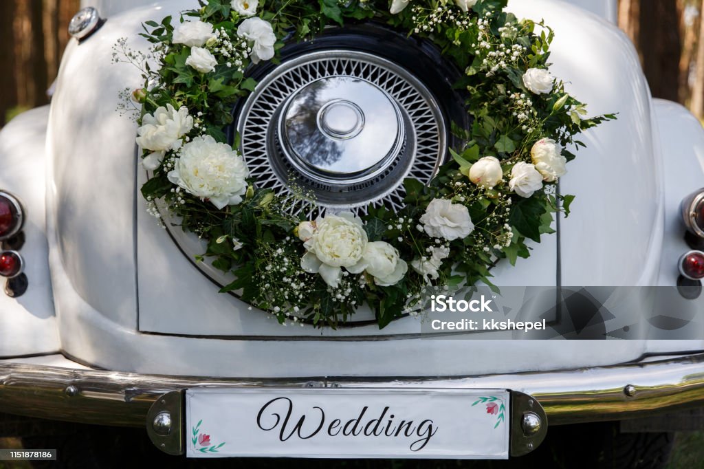 Wedding Car With A Decorations And The Word Wedding Just Married Car For  The Bride And Groom Stock Photo - Download Image Now - iStock