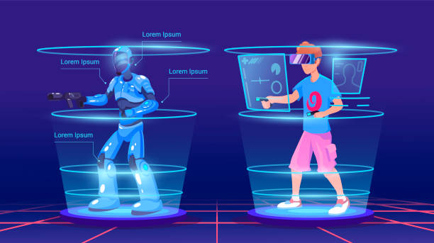 istock The man and his virtual character in the game in the armor. Virtual Reality Technology Smart Gaming. Man wearing virtual reality headset. 1151878291