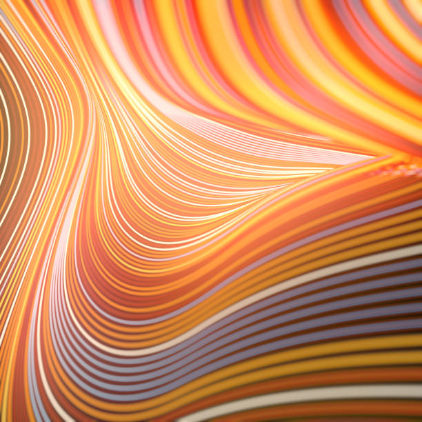 Modern style abstraction with composition made of various orange colored lines. Computer generated wave band geometric pattern. Digital illustration, futuristic background. 3d rendering