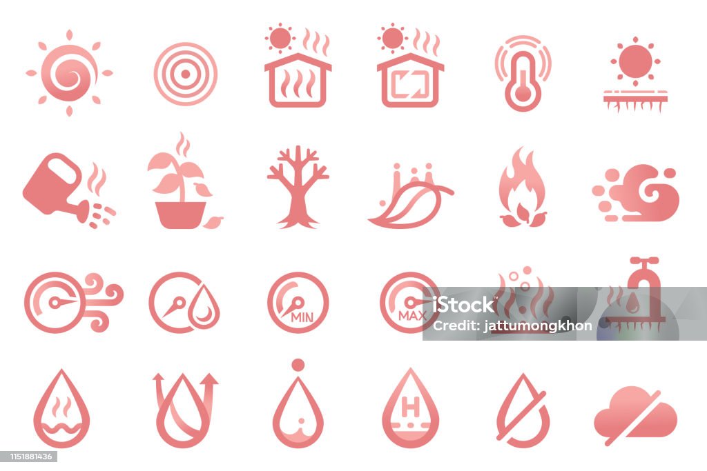 Hot temperature and dry weather. Icon Symbol stock vector