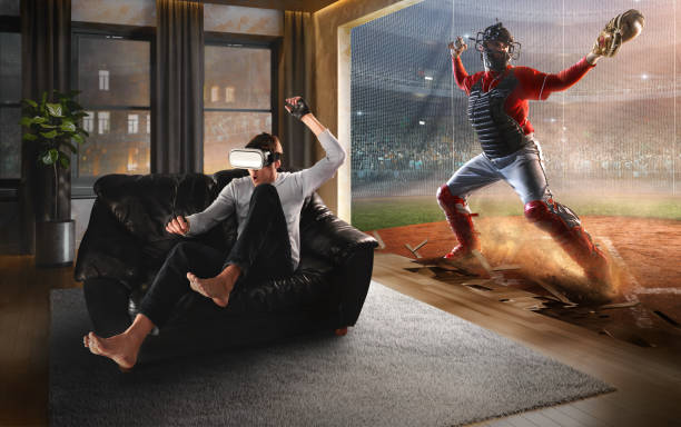 istock Man in VR Glasses. Virtual Reality with Baseball 1151886583