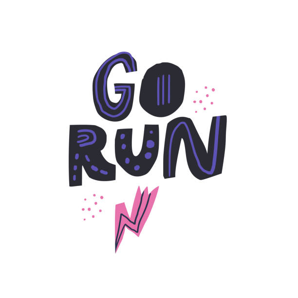 Go run hand drawn lettering with lightning symbol Go run hand drawn lettering with lightning symbol. Motivation slogan ink brush inscription. Inspiring handwritten phrase scandinavian style sketch drawing. Fitness poster typography design clip art of how to draw a train stock illustrations