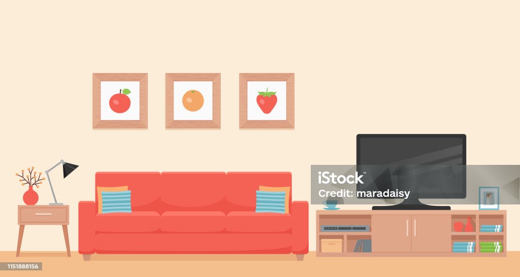 Living Room Interior Vector Illustration Flat Design Stock Illustration -  Download Image Now - iStock