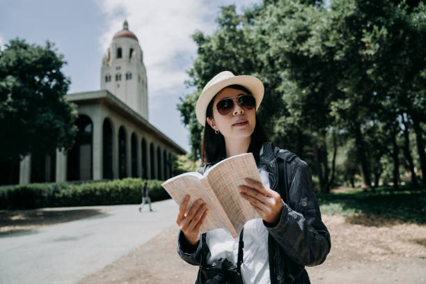 female asian student working and overseas study