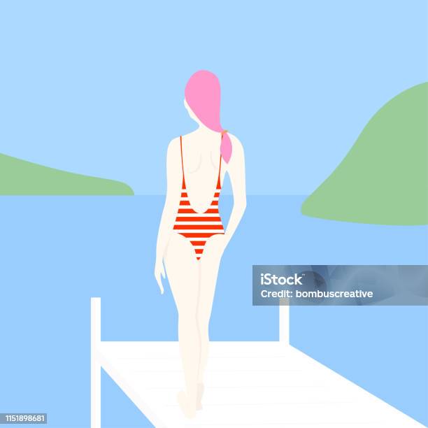 Women Watching The View From The Beach Stock Illustration - Download Image Now - Women, Swimming, The Human Body