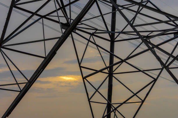 istock Electricity concept. Close up high voltage power lines station. 1151901576