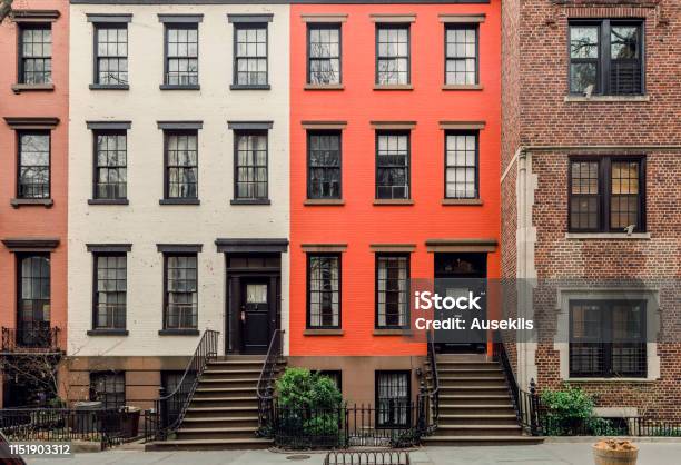 Brownstone Facades Row Houses In An Iconic Neighborhood Of Brooklyn Heights In New York City Stock Photo - Download Image Now