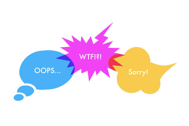 Speech bubbles and slang expressions illustration Speech bubbles and slang expressions illustration. Asking apology informal phrases. Tabooed WTF acronym. Expressing dissatisfaction, anger, surprise. Banner, poster, chat, comics design element apology cartoon stock illustrations
