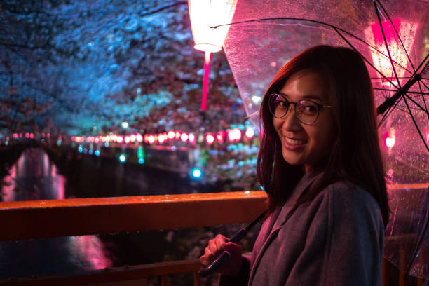 istock Young woman enjoy cherry bloosm at Meguro River 1151914370