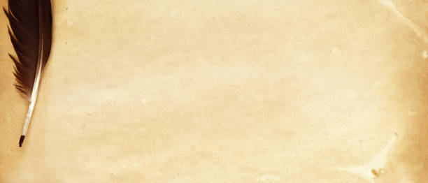 istock old paper on brown wood texture and feather 1151914445