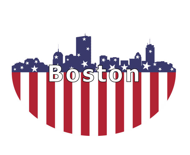 ilustraciones, imágenes clip art, dibujos animados e iconos de stock de la bandera de boston city and usa - massachusetts flag state insignia