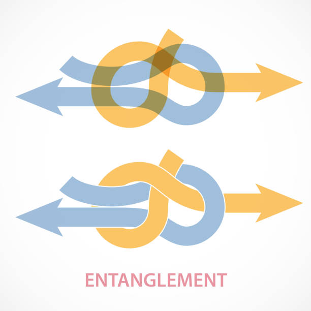 Sheet Bend At Arrow Series Directional arrow with sheet bend to representing conceptual entanglement. ropes tied together stock illustrations