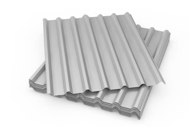 istock Stack of Steel Metal Zinc Galvanized Wave Sheets for Roof. 3d Rendering 1151924293