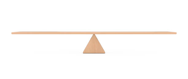 concetto di equilibrio. bilanciamento della tavola di legno su un triangolo di legno come scala. rendering 3d - totter foto e immagini stock