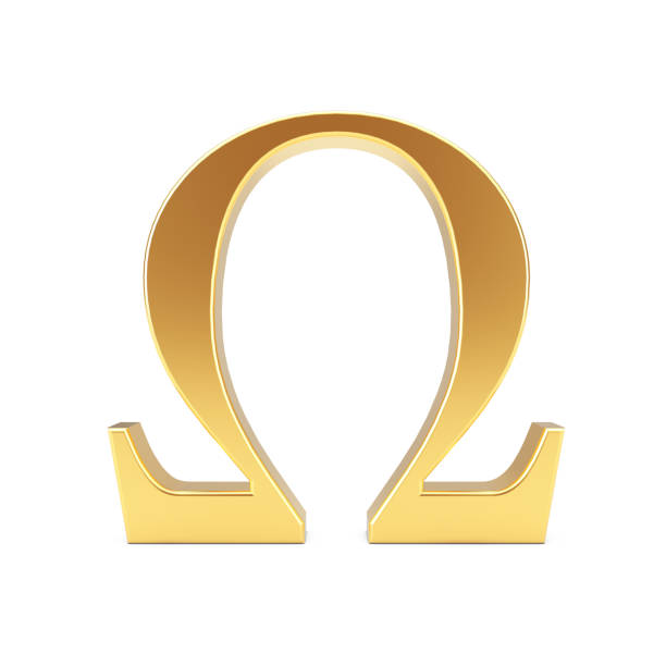 Golden Greek Omega Letter Symbol. 3d Rendering stock photo
