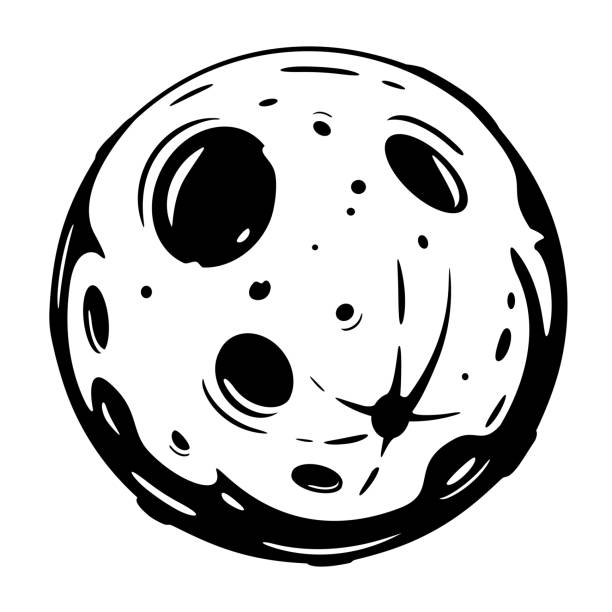 ilustrações de stock, clip art, desenhos animados e ícones de full moon cartoon black and white - crater