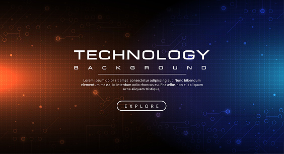 Technology banner blue and orange background concept with light effects, illustration vector