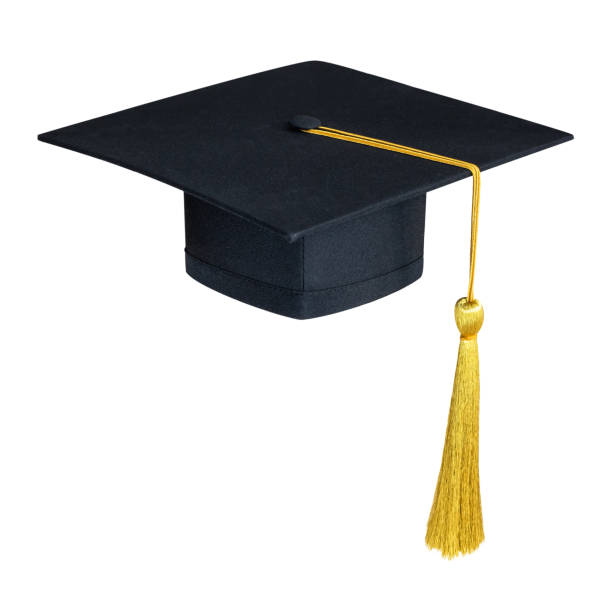istock Graduation hat, Academic cap or Mortarboard in black with gold tassel isolated on white background (clipping path) for educational hat design mockup and school commencement hat mock-up template 1151931597