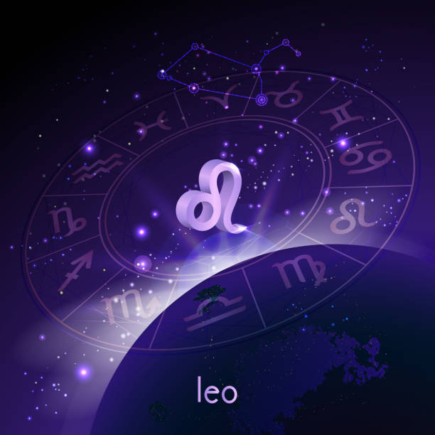 istock Vector illustration of 3D sign and constellation LEO with Horoscope circle in perspective against the space background. 1151932579