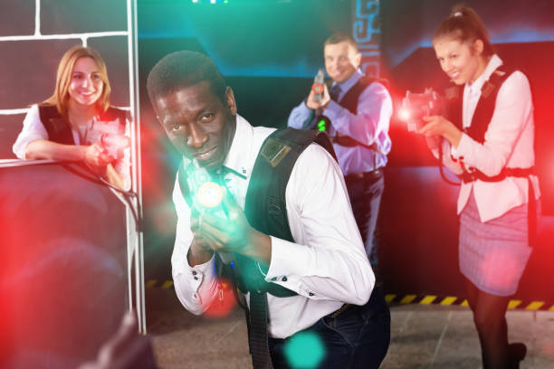 istock African American with laser gun playing laser tag 1151932919