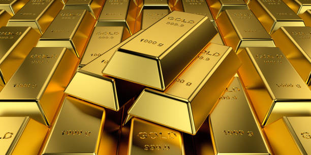 istock Gold bars for website banner. 3D rendering. 1151934842